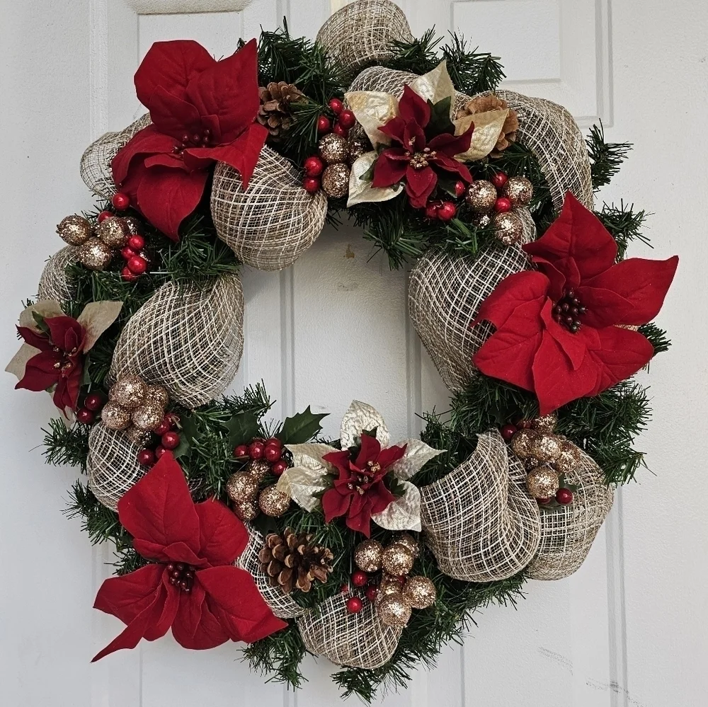 Handmade Christmas Wreath Red and Gold 24